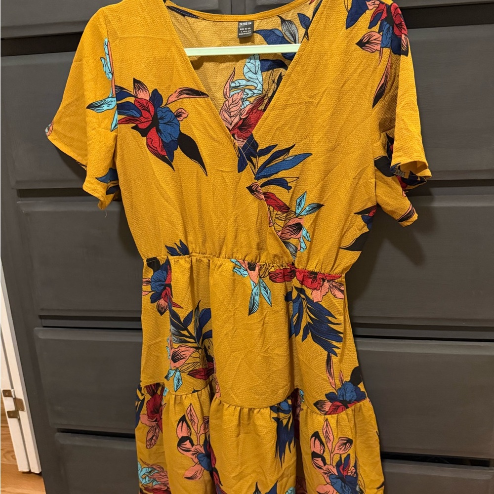 SHEIN Yellow Floral Mini Dress